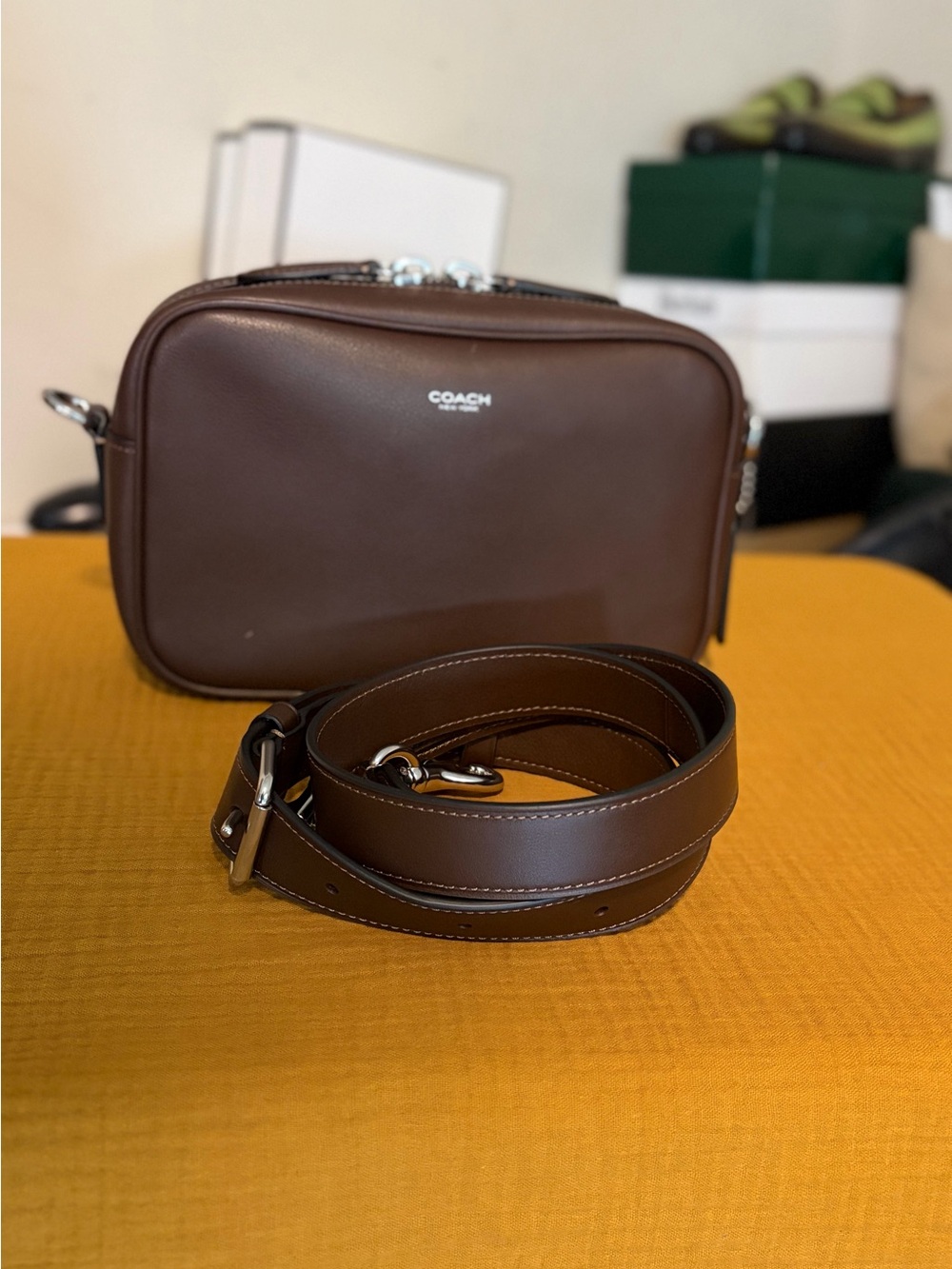 *pre-loved* COACH Radio Camera Bag Maple Brown Leather Crossbody Shoulder Bag